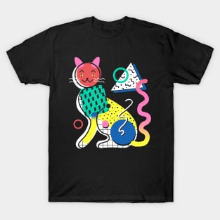 Memphis Cat Design T-Shirt